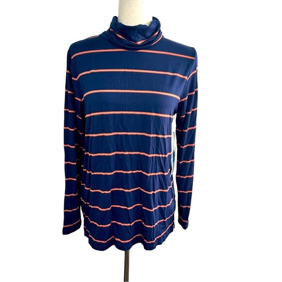 Market & Spruce Size M Navy Blue Striped Turtleneck Top NWT Neutral Layering - Picture 1 of 8